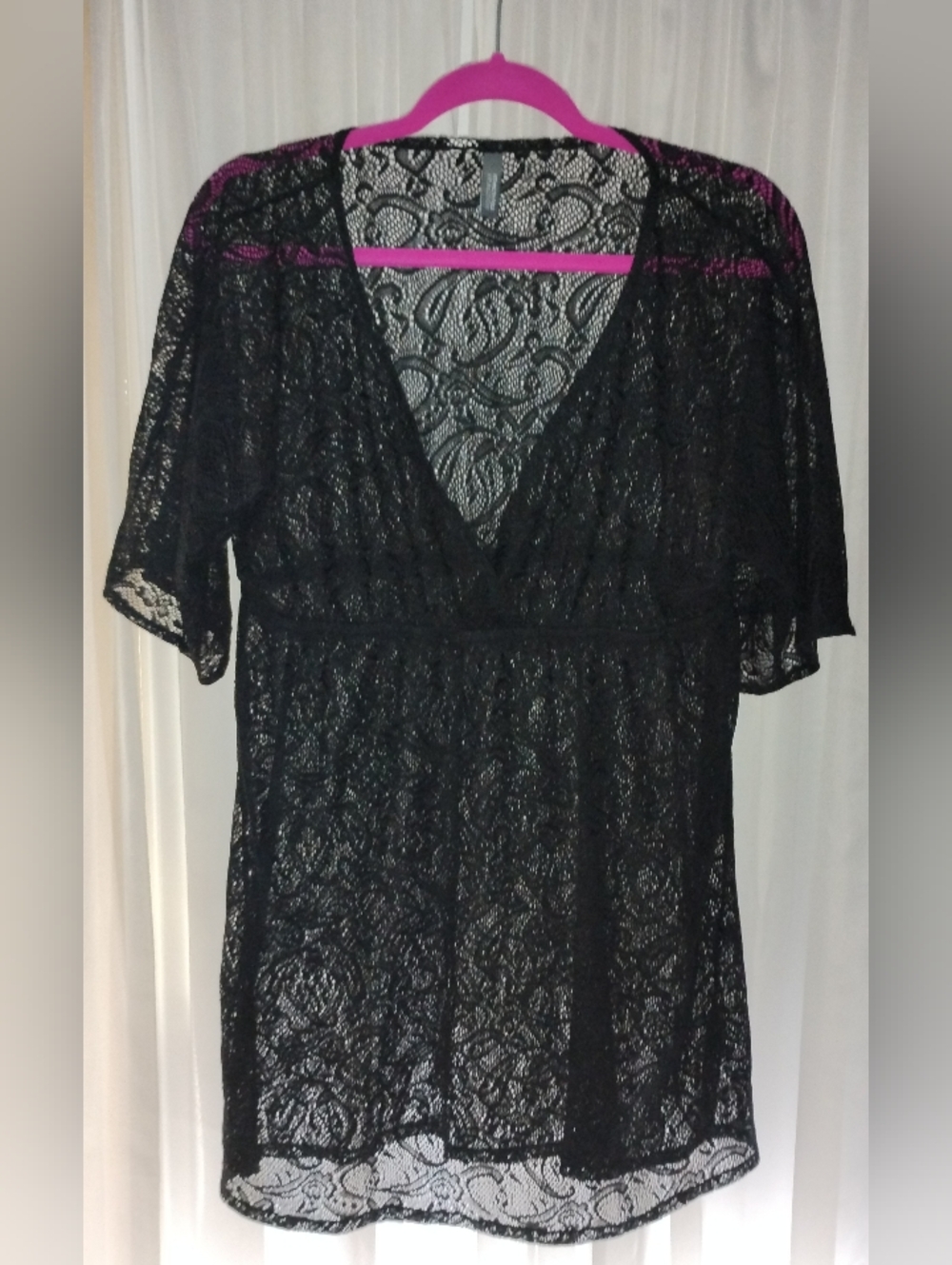 Kenneth Cole Reaction Black Lace Swim Cover Up Women's Size Large beach pool